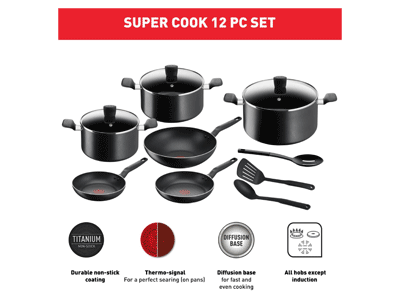 سرویس قابلمه 12 تیکه تفال super cook b459sc84